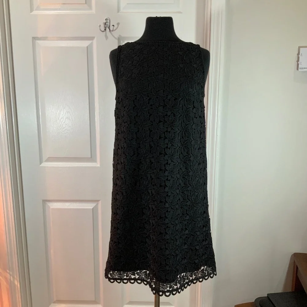Kate Spade Leaf Lace Black Sleeveless Shift Dress Size 8